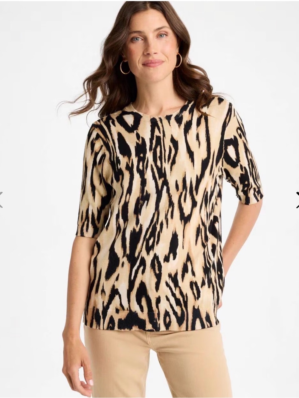 *NWT Chico's Ella Ikat Cheetah Animal Print Short Sleeve Sweater Fall Casual